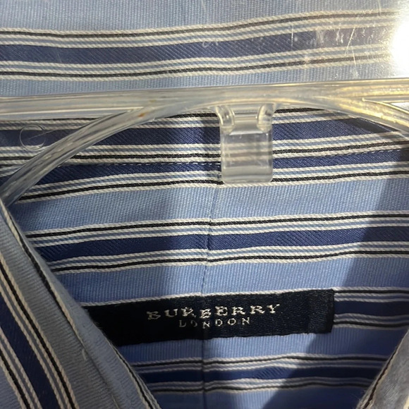 Burberry London Men's Blue Striped Luxury Dressy Career Designer Button Down - Picture 5 of 7